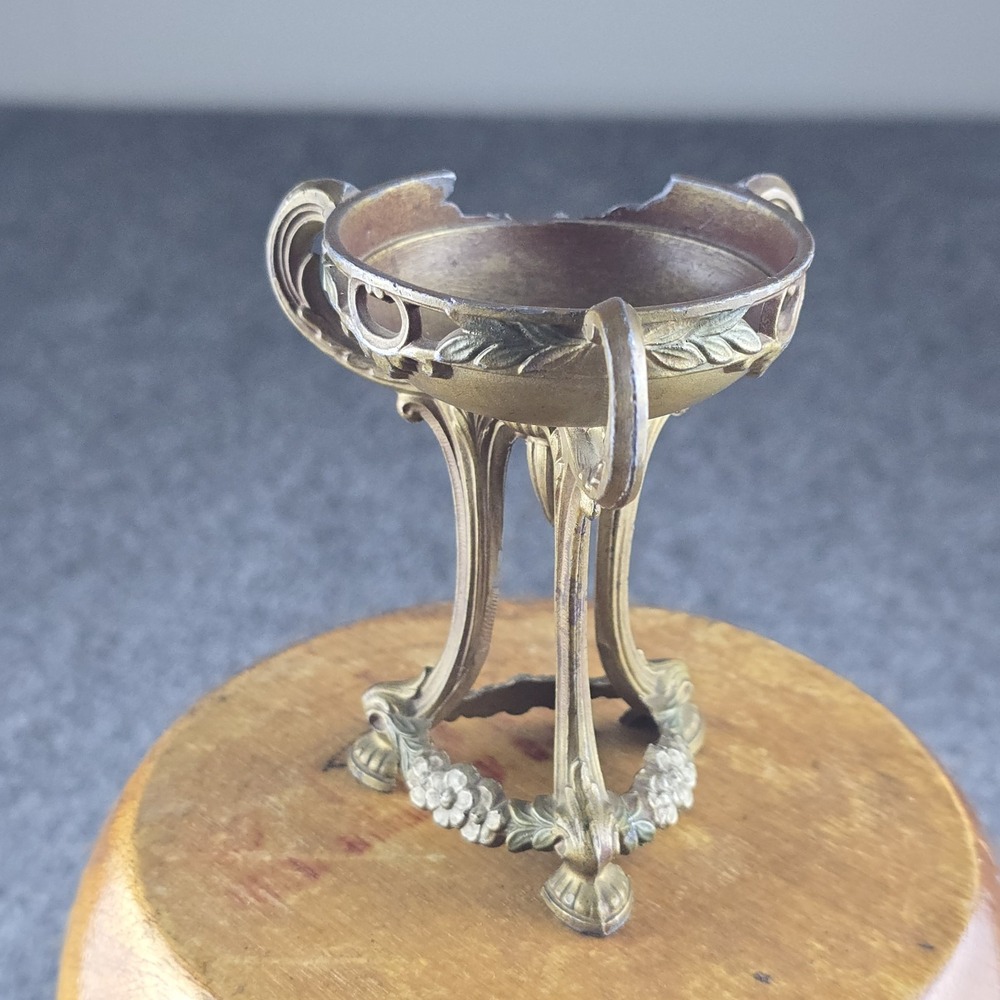Antique Art Nouveau Spelter Incense Burner Censer Floral Tripod Bronze Finish - Picture 3 of 8